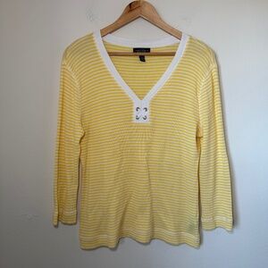 Lauren Ralph Lauren Top Women's LG Yellow Thermal Casual Vintage Stripe Y2K